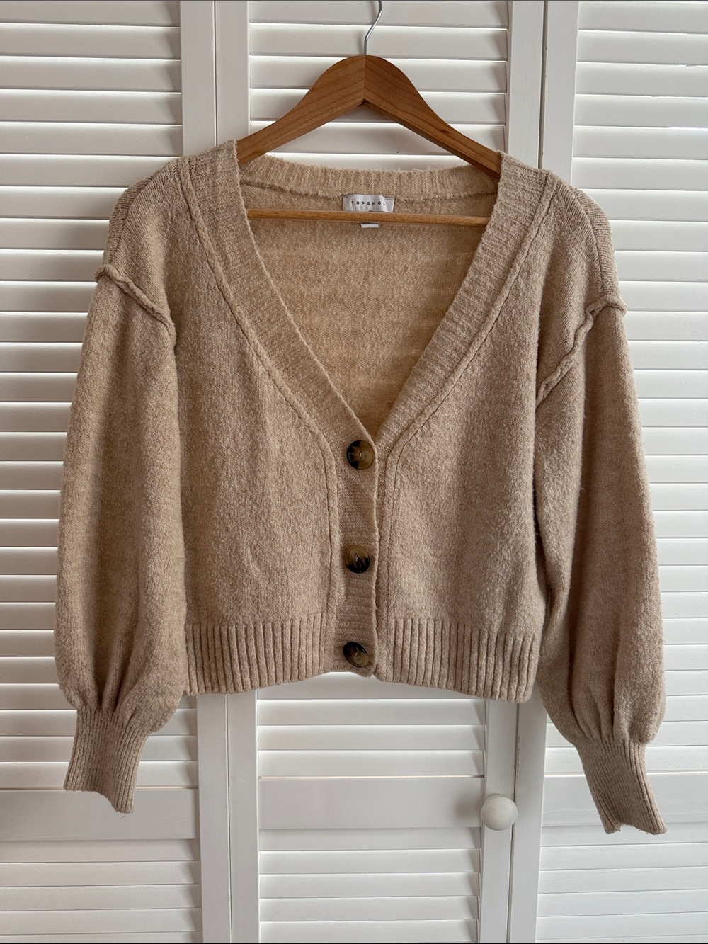 Topshop Neutral Beige V-Neck Buttoned Cardigan